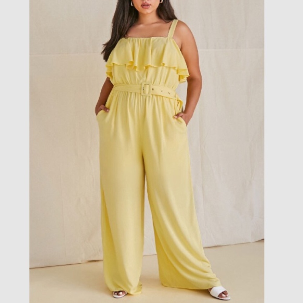 BLACK 0X Forever 21 Plus Size Ruffled & Wide Leg Jumpsuit - Picture 2 of 16